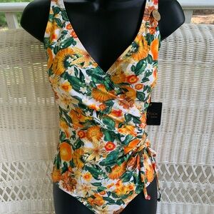 Nip Tuck Swim size 4 Joanne Citrus Blend Tummy Control Wrap One-Piece Swimsuit